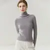 Suéter de Caxemira 100% Pura, Fio Duplo, Espesso, para Mulheres, Gola Alta, Corte Ajustado, Malha Simples, Camada Base, Outono e Inverno