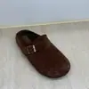 Versión de Piel de Vaca~Estilo Perezoso Casual Zapatillas de Media Punta Cerradas de Suela Gruesa para Mujer, Zapatos Birkenstock de Piel Genuina Retro Cálidos con Forro de Felpa