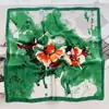 Lenço de Seda Imitação Estampado Verde Fresco de Verão para Mulheres Estilo Coreano Versátil Elegante Decorativo para Bolsa Lenço de Cabeça Lenço Elegante