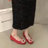 Zapatos Planos de Cuadrado con Aumento Interior y Pedrería para Mujer 2025 Nuevos de Primavera y Otoño Negro Estilo Francés de Satén Zapatos de Oficina
