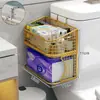 Caixa de Lenços para Banheiro sem Furo Porta-Objetos Cesta Montada na Parede Deslizante Porta-Papel Higiênico Porta-Papel em Rolo para Banheiro
