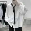 Camisa para Hombre Estilo Hong Kong Holgada Top de Hada Diseño Fresco Trendy Dk Estilo Jk Manga Larga Estilo Perezoso Camisa de Caída
