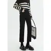Pantalones Vaqueros Rectos Color Humo Negro para Mujer de Siete Puntos 2024 Nuevo Otoño/Invierno Forrados de Polar Cintura Alta Primavera/Otoño Pantalones de Nueve Puntos