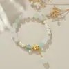 Estilo Chino Retro Estilo Chino Nuevo Pulsera de Perlas de Agua Dulce Naturales Pulsera de Cristal Pulsera de Ágata Dorada con Arena de Gama Alta