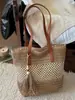 Bolsa Tote Casual Color Block Tecida em Palha Versátil Estilo Fresco Artístico Bolsa de Ombro para Viagem e Dia a Dia para Mulheres
