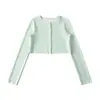 Conjunto de Tres Piezas Dopamina Primavera Puro Deseo: Cárdigan Corto de Punto de Cuello Redondo de Botones + Camisola de Cuello en U + Shorts de Cintura Alta