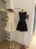 Vestido de Verano Wgwe Estilo Francés Elegante Lunares Bloques de Color Ceñido a la Cintura Adelgazante Sin Mangas Línea A para Mujer W9282