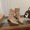 Botas Western de Felpa Apiladas Nuevas Otoño/Invierno 2026 para Mujer Tacón Grueso Punta Fina Hebilla de Cuero Botas Retro de Media Caña Zapatos Individuales Adelgazantes