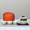 Juego de Té Portátil para Viaje Grasa de Cordero Jade Porcelana Blanca Bolsa de Cuero Taza Kuaike Tetera para Acampar al Aire Libre Regalo Kung Fu