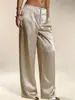 E-commerce Transfronteiriço Roupas Femininas Toque de Luxo Cetim Cor Sólida Calça Wide Leg Caimento Emagrecedor Temperamento para o Trabalho Calça Longa