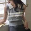 Verão 2025 Novo Estilo Coreano Estilo Universitário Versátil Gola Lapela Sem Manga Colete Feminino Tricô Regata