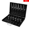 Juego de Cubiertos de Acero Inoxidable 410 para Bistec, Tenedor y Cuchara, Juego de 24 Piezas para 6 Personas, Caja de Regalo con Tenedor, Cuchara y Cuchillo