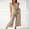 Macacão Casual Feminino Sem Mangas Verão 2025 Cor Sólida Roupa Esportiva para Feriado Elegante Roupa de Trabalho