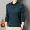 Camiseta de manga larga con cuello de camisa, forro polar cálido, diseño falso de dos piezas, nueva para otoño e invierno, para hombres de mediana edad, casual, con cabeza de tigre, traje de papá