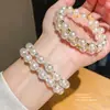 Pulseira Aberta de Camada Dupla com Pérolas e Cristais de Diamante Estilo Palácio Retrô Joias de Luxo Leve de Alto Padrão Venda por Atacado