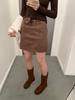 Huang Zheng Menina Popular Saia de Camurça Cintura Alta Feminina Outono e Inverno Slim Fit Evasê Casual Cobre o Quadril Saia Curta 541011