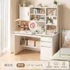 Tocador simple para habitación de niñas, estilo INS color crema, tocador de maquillaje de gran capacidad, escritorio integrado con estantería para estudiantes