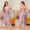 Directo de Fábrica Talla Grande Camisola de Seda Artificial Bata de Noche para Mujer Verano Europeo Americano Transfronteriza Refrescante Cuello Oscilante Abertura Larga