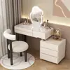 Estilo creme quarto pedra sinterizada madeira maciça penteadeira pequeno apartamento mesa de cabeceira mesa retrátil integrada maquiagem moderno minimalista