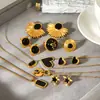 Pendientes Vintage de Obsidiana Tachonada Estilo Francés para Mujer, Cadena de Suéter con Diseño Único, Acero de Titanio Antidesvanecimiento Joyería Transfronteriza