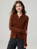 Novo Suéter de Caxemira Feminino Gola Polo Zíper Duplo Tricô Cardigã Emagrecedor Estilo Minimalista Fashion Casual Simples