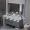 Gabinete de baño con lavabo integrado de piedra chapado en oro de lujo ligero estilo italiano, juego de tocador para baño
