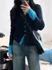 Cardigan de Tricô Color Block Estilo Francês Falso Duas Peças Feminino 2026 Outono/Inverno Novo Design Sense Slim Fit Suéter Color Block A14775