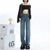 Jeans 2025 Nuevos Pantalones Populares de Principios de Primavera para Mujer Cintura Alta Rectos Sueltos Ajustados Pierna Ancha