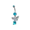 Anillos para Ombligo de Acero Inoxidable Transfronterizos Europeos y Americanos, Tachuelas Azules Pintadas para Ombligo, Anillos para Ombligo con Circonita de Estrella de Cinco Puntas, Tachuelas para Ombligo de Cruz