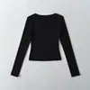 Camiseta de Manga Larga con Escote en V Profundo, Ropa Interior Ajustada Estilo Puro Deseo para Mujer, Otoño e Invierno, Elástica, Ajustada, Top Base Chica Picante