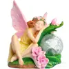Luz de noche de ángel alimentada por energía solar transfronteriza, artesanía de resina, hada de las flores, adorno para jardín, estatua de niña para jardín de patio