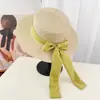 Sombrero de Paja con Lazo de Lunares Estilo Japonés para Mujer, Sombrero de Copa Plana de Verano para Salidas a la Playa y Vacaciones, Sombrero de Sol con Protección Solar