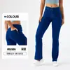 Pantalones Vaqueros de Pierna Ancha con Botones de Cintura Alta para Mujer, Transversales Europeos y Americanos, Nueva Colección, Alta Elasticidad, Transpirables, Adelgazantes, Pantalones Casuales para Fitness