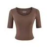 177-Camiseta da moda estilo europeu e americano com gola redonda e manga média para mulheres, nova blusa top base sexy justa para a primavera-verão de 2026