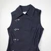 Top Sexy de Mujer Verano Y2K, Chaleco Cardigan Retro de Color Sólido Estilo Chino con Solapa Ajustado Botón Metálico