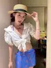 Traje de Baño Bikini Falda Dividida Pura y Dulce Estilo Francés Juego de Cuatro Piezas con Cubre-traje de Manga Larga, Protección Solar y Diseño Conservador para Aguas Termales