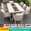 Mesa y Sillas de Barbacoa Mojia, Mesa de Barbacoa Nórdica, Parrilla de Barbacoa para el Hogar, Parrilla Eléctrica, Mesa con Parrilla de Carbón, Mesa y Sillas de Aleación de Aluminio para Villa en el Patio