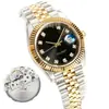 Relógio Mecânico Cinza com Diamantes e Data, Totalmente Automático, À Prova d'Água, Luminoso, Pulseira de Aço, Calendário, Relógio de Pulso Masculino, Relógio Rolex, Relógio de Data