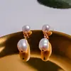 Pendientes de Plata de Ley S925 con Perla de Agua Dulce Natural Tamaño Transfronterizo Simples de Nicho Pendientes de Perla Barroca Joyería para Mujeres