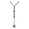 Nova Corrente de Suéter com Pingente de Bolota em Corda de Cera Longa Estilo Boêmio Chinês Novo Design Zen Chinês Acessórios