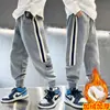 Pantalones de Forro Polar para Niños Otoño e Invierno 2024 Nuevos Pantalones Largos Engrosados para Niños Mayores, Pantalones Deportivos, Ropa para Niños, Pantalones Jogger con Rayas Laterales