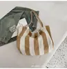 Bolso Tote para Mujer 2025 Nuevo Bolso de Compras Coreano Casual Versátil Bolso de Lona para Mujer Bolso de Hombro Rayado en Contraste de Color Gran Capacidad