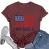 Camiseta feminina de manga curta com estampa de letras Merican para o Dia da Independência Estação Independente Comércio Exterior Top Feminino