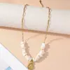 Collar para Mujer Transfronterizo con Concha de Caracol Acero Inoxidable Collar Lujo Ligero Todo Fósforo Cerámica Piedra Volcánica Cadena de Clavícula de Acero Inoxidable