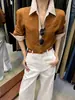 Camisa de Estilo Europeo Old Money Retro con Cuello Polo Falsa de Dos Piezas para Mujer Otoño 2026 Nueva Camisa de Manga Larga con Retazos Rayados