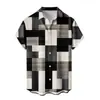Camisas Casuales Nuevas de Venta Caliente para Hombre Europeas y Americanas Transfronterizas con Cuadrícula en Forma de Diamante Moda Digital 3D de Manga Corta Ropa para Hombre