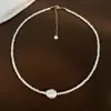 Collar Pequeño de Perlas de Agua Dulce de Forma Irregular, Moda de Lujo Ligero, Gargantilla de Perlas de Agua Dulce con Diseño de Rayas Barrocas de Nicho