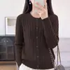 Cardigã de malha 100% algodão feminino, novo estilo outono e inverno, gola redonda, espessado, abotoado, top versátil, moderno e confortável