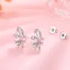 Pendientes de Lazo con Forma de Corazón Estilo Coreano y Japonés para Mujer, Pendientes de Corazón Exquisitos de Circonita Estilo Coreano Influencer Lujo Ligero Ins