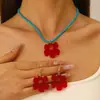 Blogger de Instagram con Collar de Flor Roja para Mujer Estilo Coreano Verano Accesorios Versátiles Cadena para Clavícula Colorida Dopamina Pendientes